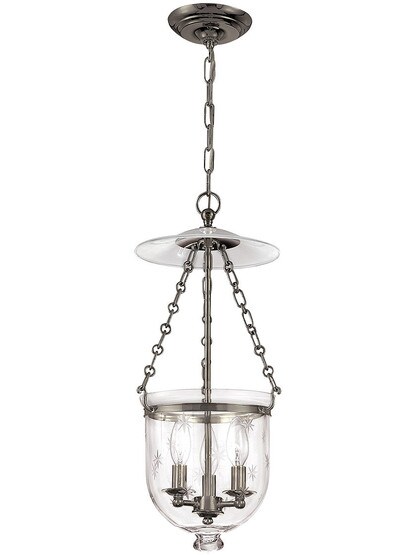 Hampton Bell Jar Hall Pendant With Etched Star Pattern In Historic Nickel.